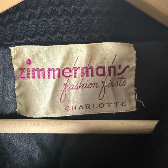 Zimmerman’s Vintage 50s 60s Black Woven Wool Coat Brown Mink Fur Collar Medium - Picture 10 of 12